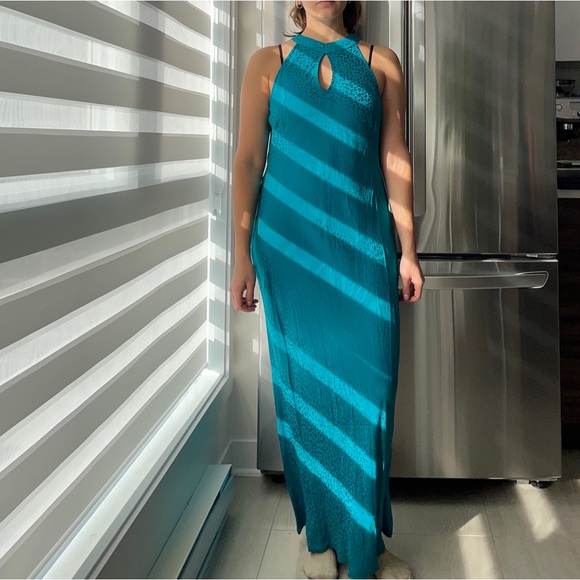 Teal leopard YFB long lou lou dress blue - Picture 2 of 5